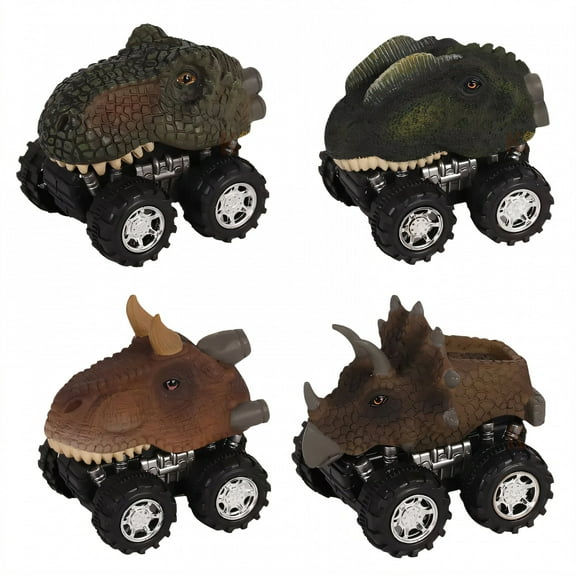 BESTSKY 4Pcs Dinosaur Toys for Kids 3-5,Moderate Speed Monster Truck Toys,Soft Plastic Toy Cars,Combo1