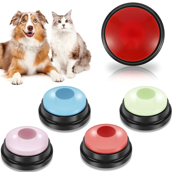 BESTSKY 4Pcs Dog Button with Light 4 Color Dog Talking Button Recordable Pet Training Buzzer Portable Communication Button Battery Powered Pet Training Button Fun Voice Recording Button for Dogs