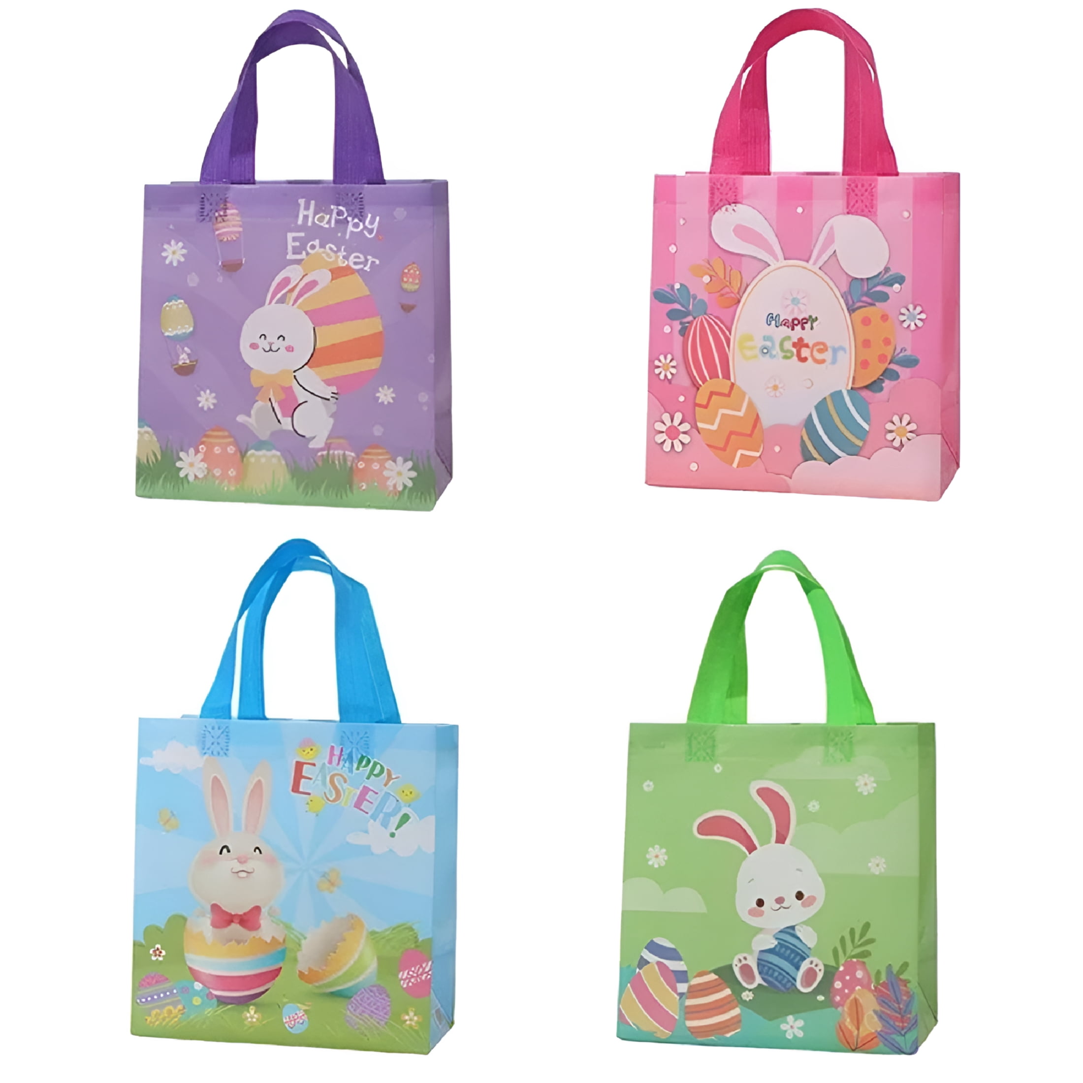 BESTSKY 4Pcs Happy Easter Egg Hunt Bags Easter Bunny Chick Egg Gift ...
