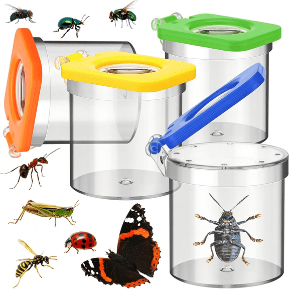BESTSKY 4Pcs Insect Bug Viewer for Kids with Tweezers Magnifying Boxobservation Kit Catcher Container Cage Jar for Science Nature Exploration Collecting Kit