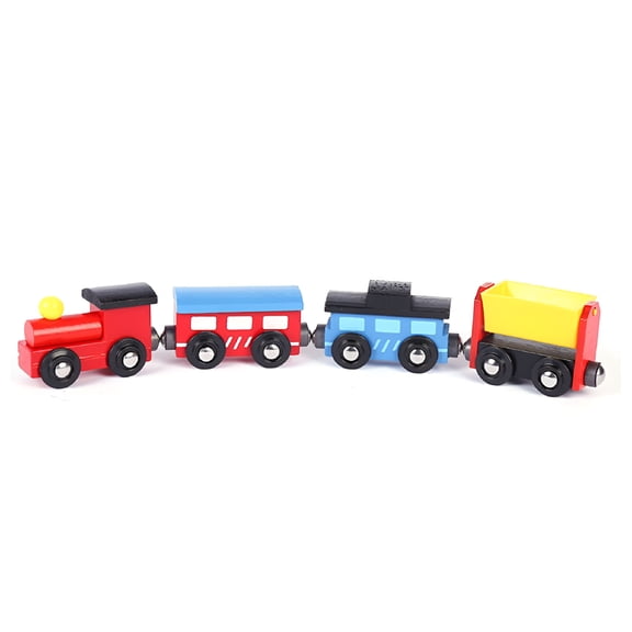 BESTSKY 4Pcs Magnetic Wooden Miniature Train - Carriage Model Developmental Kids Toy Gift Magnetic Train Set