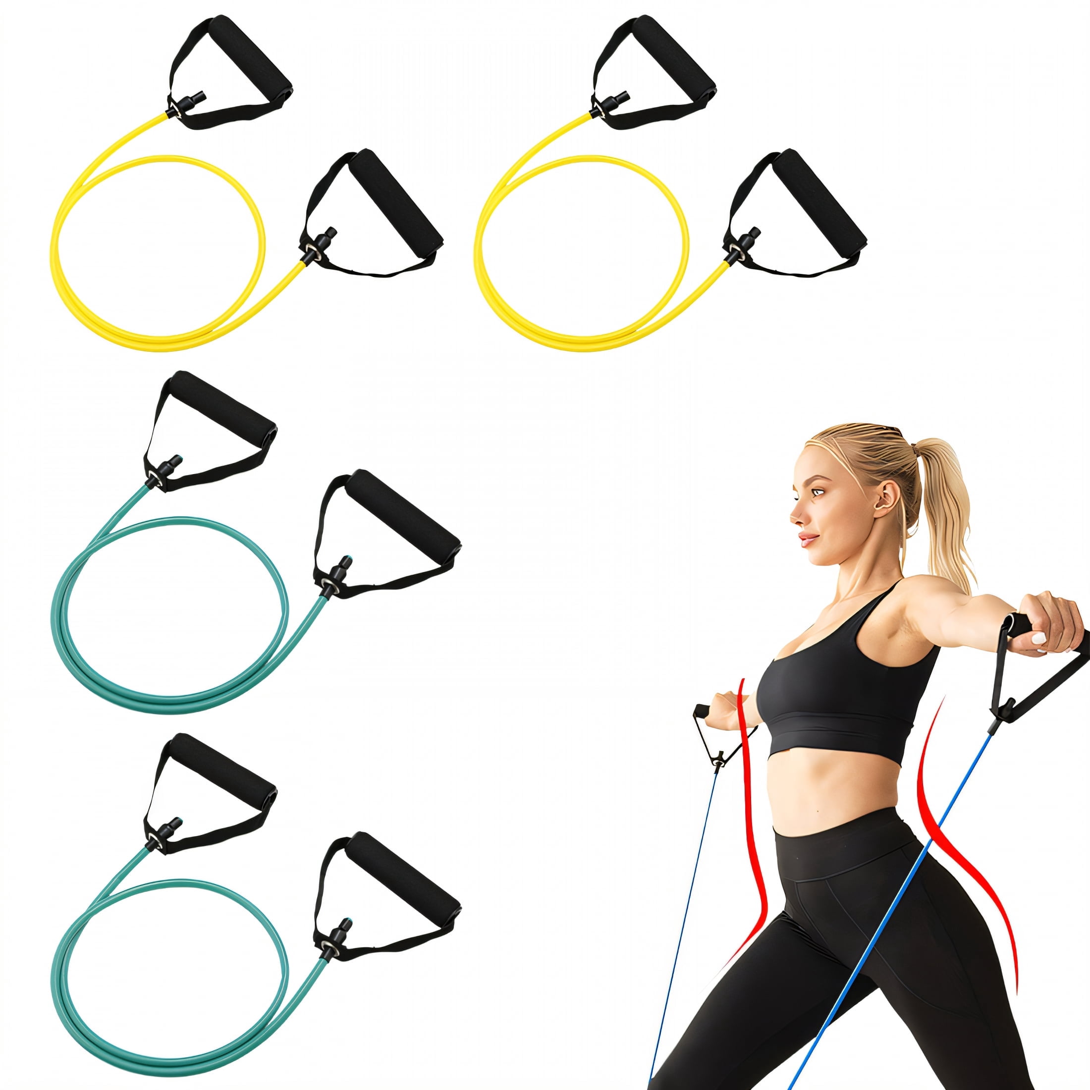 BESTSKY 4Pcs Resistance Bands,Workout Strength Training Resistance Bands with Handles,Glutes Home Activation Exercise Bands,Combination Style2,10/20Lb
