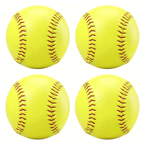 BESTSKY 4Pcs Sports Practice Softballs Slow Pitch Official Size and Weight Softball Leather Covered Practice&Training Balls Practiceleather Softballs for Games Training Batting