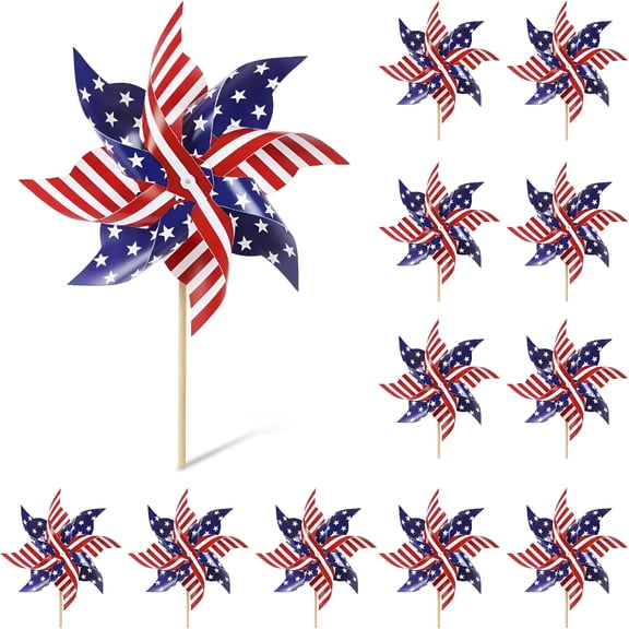 BESTSKY 4Th of July Decorations,12Pcs American Flag Patriotic Pinwheels for Yard and Garden,Fourth of July Pinwheels Patriotic Memorial Day Decorations,Garden Wind Spinners,Pinwheel for Kids
