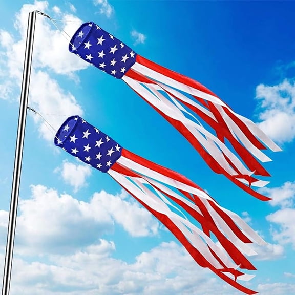 BESTSKY 4Th of July Patriotic Decorations,2 Pack 40 Inch American Flag Windsock 250Th Anniversary Usa Red White Blue Stars&Stripes Wind Socks for Outside Presidents Day Memorial Day