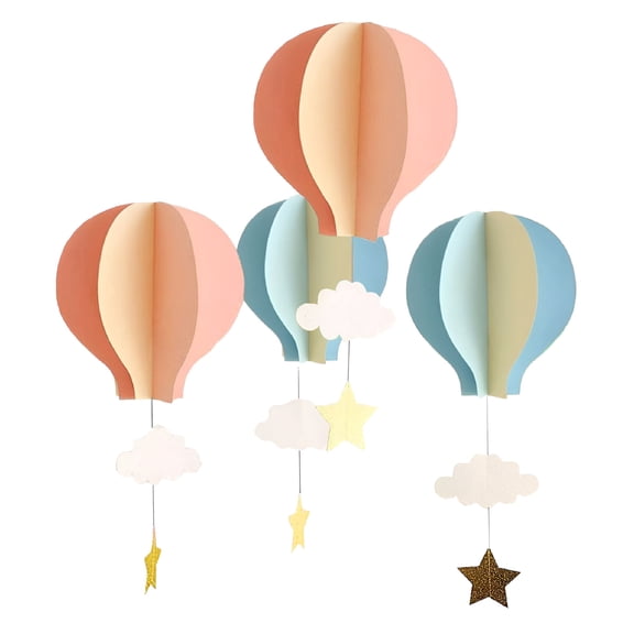 BESTSKY 4pcs Kindergarten Window Hanging 3D Paper Hot Air Balloon Cloud Ornaments for Wedding Baby Shower Birthday Party Decorations