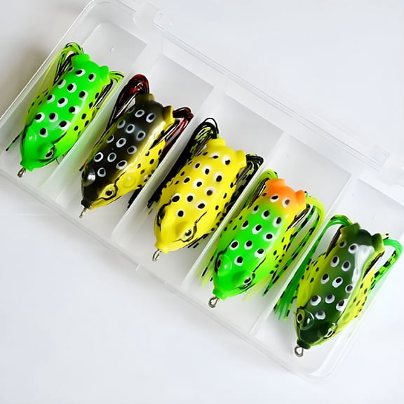 BESTSKY 5 Hollow Body Topwater Frogs Fishing Lures Baits, Frog Lure Topwater Fishing Crankbait Lure for Bass Snake, Weedless Freshwater Soft Simulated Frog Bait