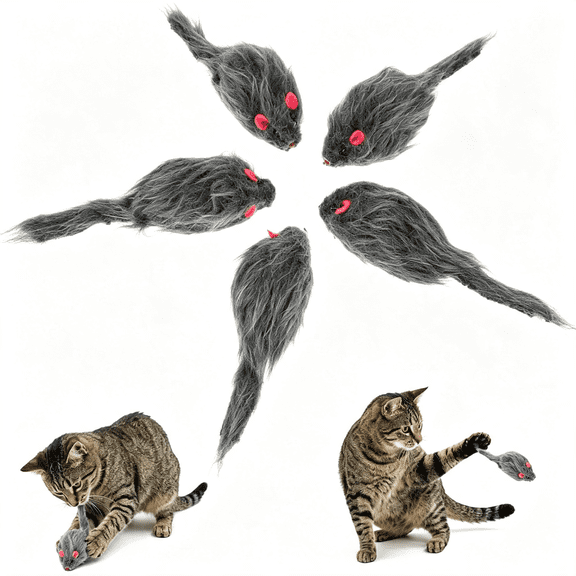 BESTSKY 5 Pack Gray Fur Rattle Mouse Cat,Faux Fur Mouse Toysinteractive Catch Play Mice Toy Animal Toys Pet Supplies for Indoor Kittens for Bored Indoor Mouse Toys for Cats