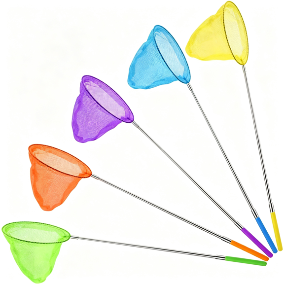 BESTSKY 5 Pack Telescopic Butterfly Nets Catching Insects Bugs Fishing Nets Great Outdoor Tools for Playing - Extendable 33 Inch,Colorful Outdoor Tools for Catching Fish Insect Ladybird