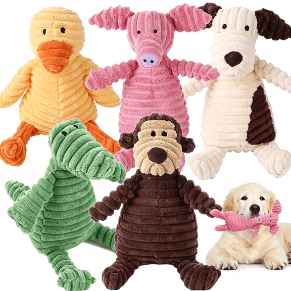 BESTSKY 5 Pack Tough Dog Toys Stuffed Squeaky Dog Toys Assortment Value Bundle Dog Squeaky Toys Assortment Puppy Pet Mutt Dog Toy Dog Squeak Toy for Medium Large Dogs