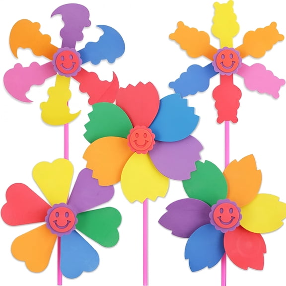 BESTSKY 5 Pcs Colorful Sticky Mosaic EVA Windmill Art Kits for Kids 1 2 3 4 5 Years Old,DIY Mosaic Art Crafts Early Learning Games Handmade Art Kit for Preschool Toddlers Boys and Girls.
