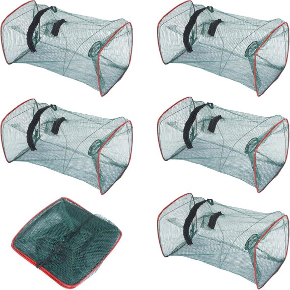BESTSKY 5 Pcs Fish Traps Net Foldable Crayfish Bait Minnow Traps for Bait Fish Portable with Rope Collapsible Lobster Shrimp Crawdad Crawfish Crab Trap Fishing Net Accessories