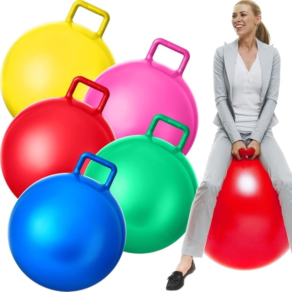 BESTSKY 5 Pcs Hopper Ball 31" Outdoor Games Jumping Hopping Inflatable Bouncing Ball with Handle and Air Pump for Kids Adults Sport Field Playground Exercise Obstacle Course