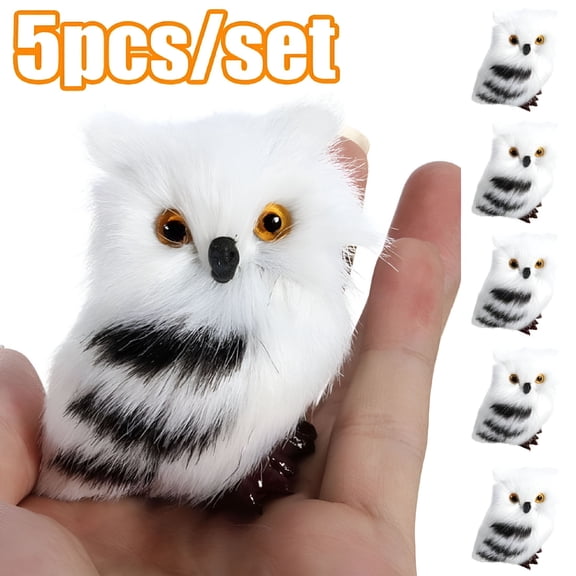 BESTSKY 5 Pcs Snowy Owl Stuffed Animal Set, Fluffy Plush Bird Toys with Hanging Loop for Nursery Decor, Kids Birthday and Baby Shower Gifts