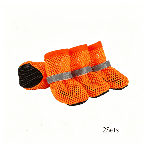 BESTSKY 5 Pcs Summer Small Dog Shoes for Hot Pavement&Hard Floors Protection,Breathable Mesh Pet Booties with Reflective Hook&Loop,Non-Slip Paw Protector for Outdoor Walking(Orange,Size 4)