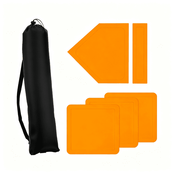 BESTSKY 5-Piece Baseball Base Set with Black Carry Bag,Throw Down Baseball Bases,Bases for Kickball-Includes 3 Square,1 Rectangle,1 Pentagon Bases(Orange,Pvc)