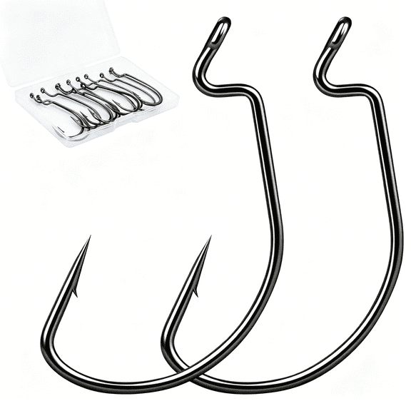 BESTSKY 50/100/120pcs EWG Hooks for Bass Fishing Hooks, Extra Wide Gap Offset Worm Hook Texas Rig Fish Hooks for Bass Trout Freshwater Saltwater #4 #2 #1 1/0 2/0 3/0 4/0 5/0