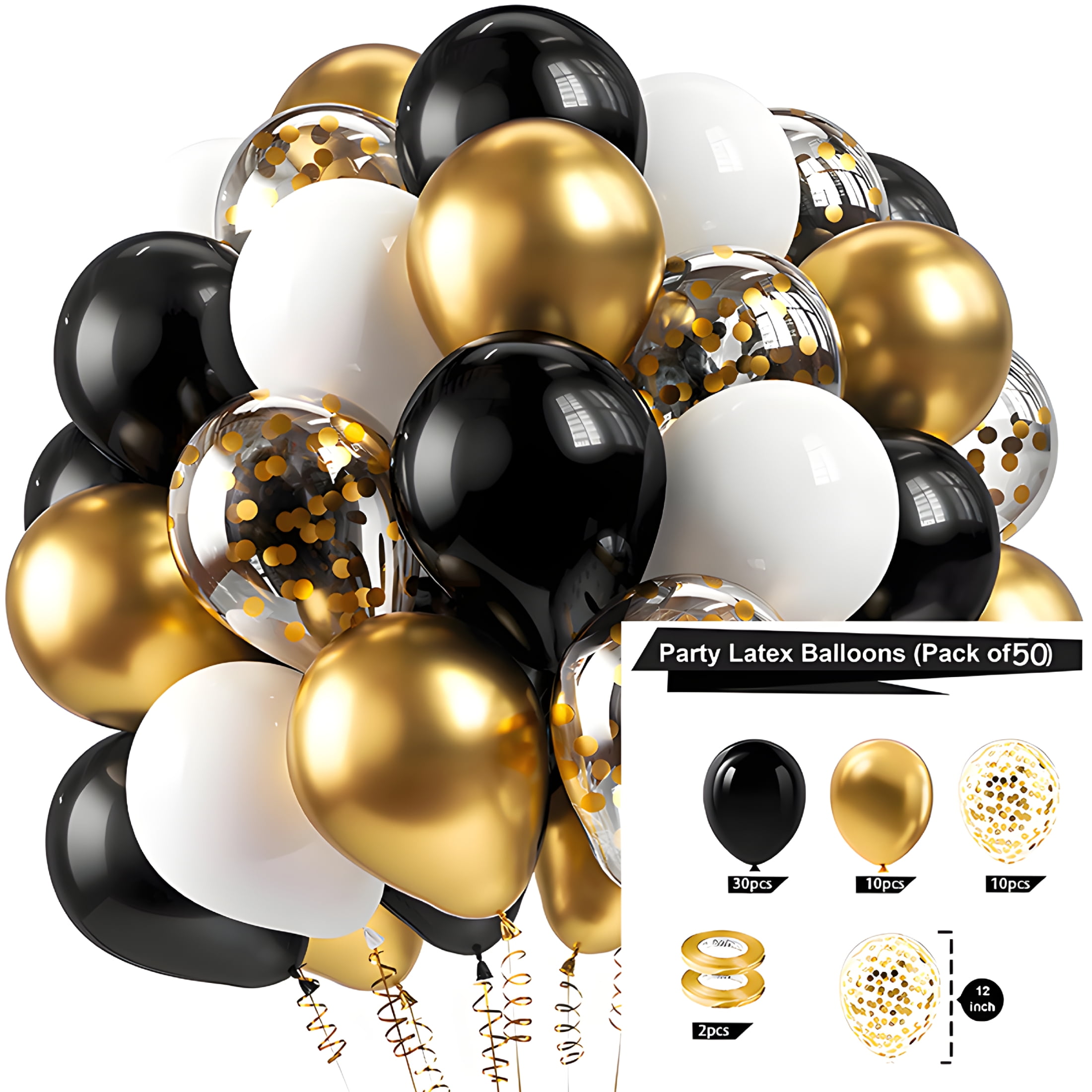 BESTSKY 50 Pcs Balloons Latex Balloons for Party Decoration Baby Shower, Wedding, Engagement and Birthday 12 Inch Party Decorations Balloons Black and Gold