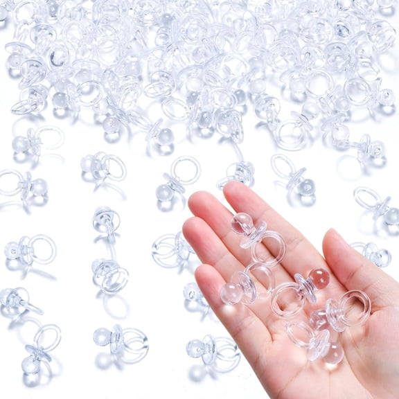BESTSKY 50 Pcs Mini Pacifiers Baby Shower Games,1.25 Inch Cute Baby Shower Pacifiers,Bulk Acrylic Pacifier for Party Table Scatter,Pacifier Hunt Game,Gender Reveal Decoration Party Favors(Clear)