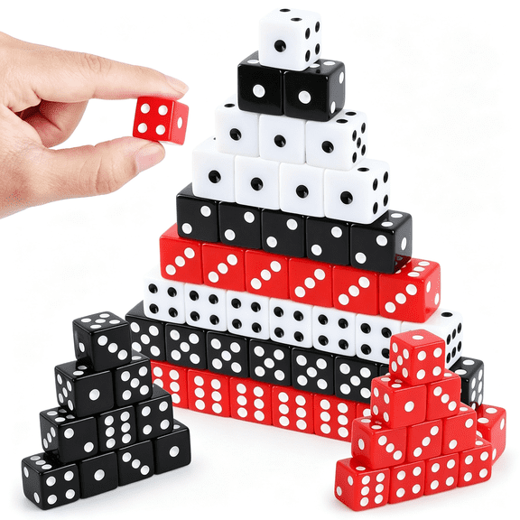 BESTSKY 50 Pieces Dice Set 16Mm Standard Game Dices with Black White Red Acrylic 6 Sided Colored Bulk Casino Dice for Casino Theme Party Board Games Vegas Birthday Party Supplies (Square Corner)