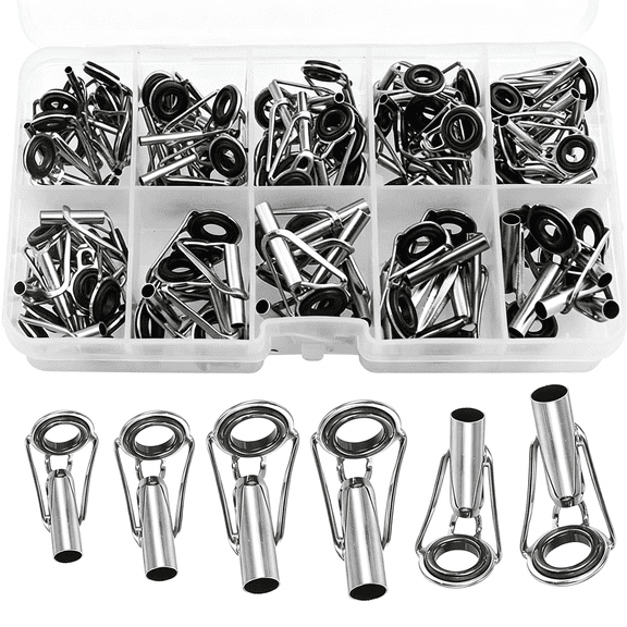 BESTSKY 50 Pieces Fishing Rod Tip Repair Kit Rod Tips Kit Replacement for Freshwater Saltwater Rods Stainless Steel Ceramic Ring Guide Replacement Kit