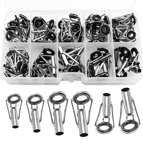 BESTSKY 50 Pieces Fishing Rod Tips Replacement Kit, Rod Tip Repair Kit for Freshwater Saltwater Rods, Stainless Steel Ceramic Ring Guide Replacement Kit