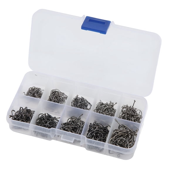 BESTSKY 500 Pcs Carbon Steel Fishing Hooks Set, Single Circle Fly Fishhook for Carp & Bass