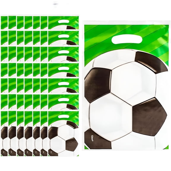BESTSKY 50PCS Soccer Green Gift Bags,Soccer Goodie Bags Plastic Soccer Goodie Goody Treat Snack Candy Bags Soccer Present Party Favor Bags Soccer Party Bags for Team Sports Events Supplies
