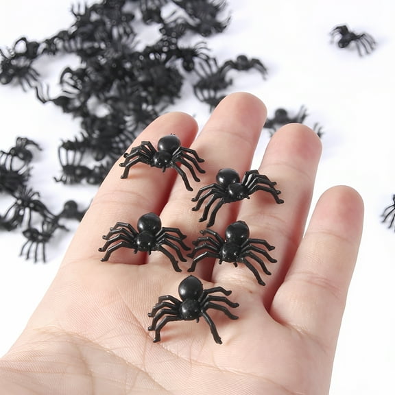 BESTSKY 50Pcs 2cm Scary Plastic Spiders Small Fake Spider Joke Toys for Prank Halloween