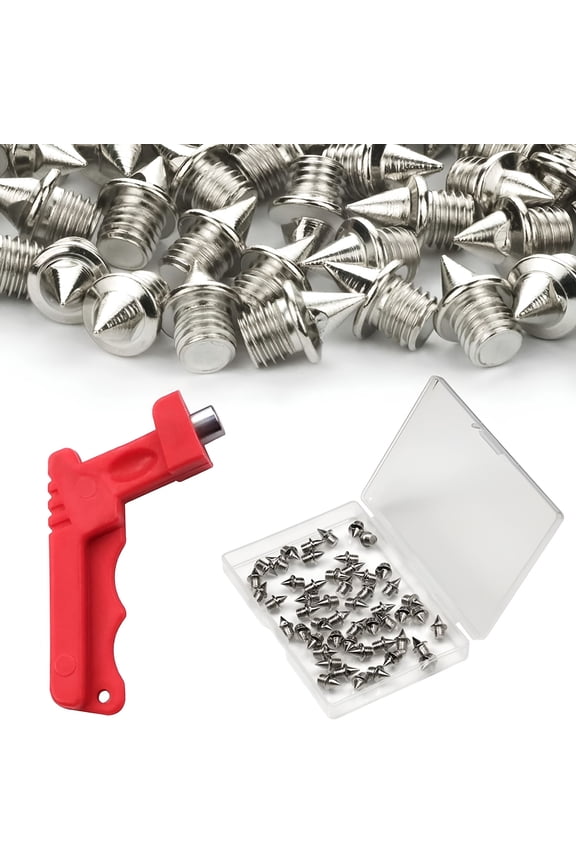 BESTSKY 50Pcs 3/16 Inch Track and Field Needle Spikes Shoes Spike Replacements Hard Steel Pyramid Track Spikes for Sprint Sports Short Running Cross Country, Include Spike Wrench