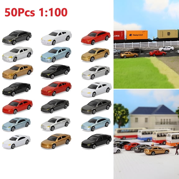 BESTSKY 50Pcs Simulation Miniature Car Model HO N Scale 1:100 Toys Plastic Vehicle For DIY Sand Table Train Layout Railway Modeling