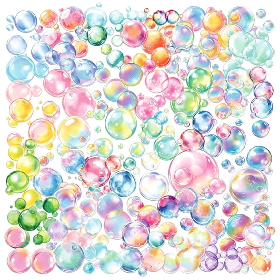 BESTSKY 50Pcs Transparent Watercolor Bubble Stickers Pack,Waterproof Pet Iridescent Decals for Water Bottle Suitcase Scrapbook,Colorful Diy Craft Gifts for Kids Teens Adults