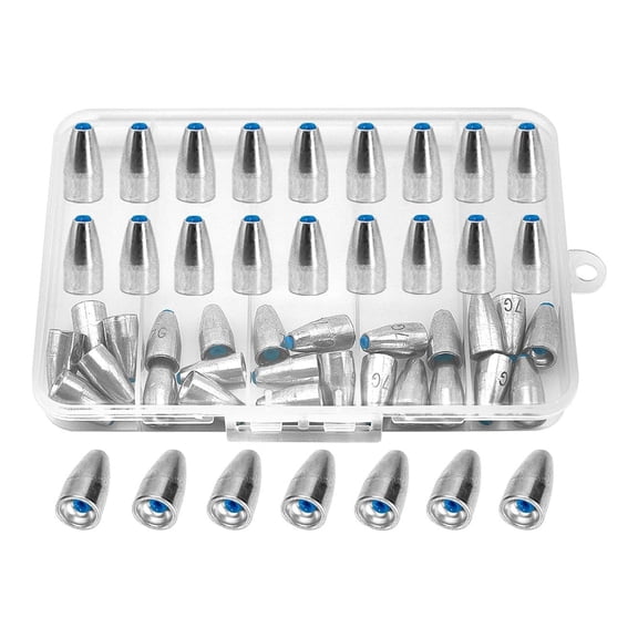 BESTSKY 50pcs Bullet Fishing Sinkers Weights Built-in Plastic Core Texas Rig Carolina Rig Punching for Bass Fishing 1/8oz to 3/8oz Anti-Snag bullet weights for fishing