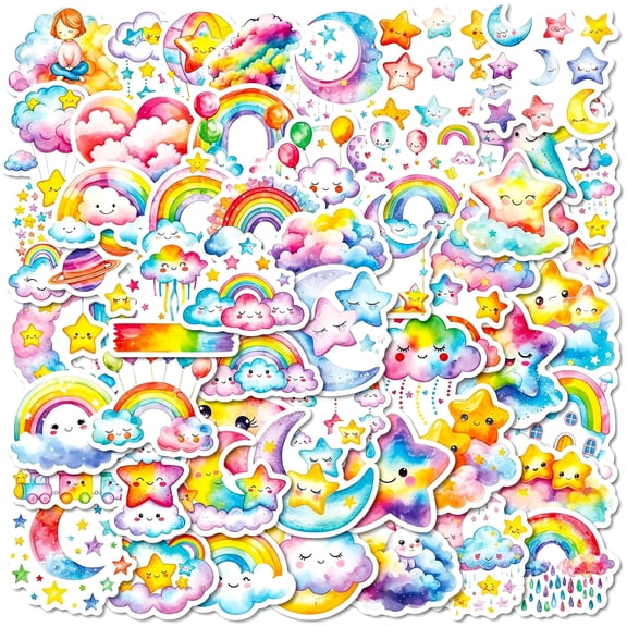 BESTSKY 56Pcs Watercolor Weather Stickers for Rainbow Sticker Pcs Waterproof Vinyl Decals for Laptop,Ebook Readers,Water Bottles,Phone,Journal,Scrapbook,No Repeats(Star)