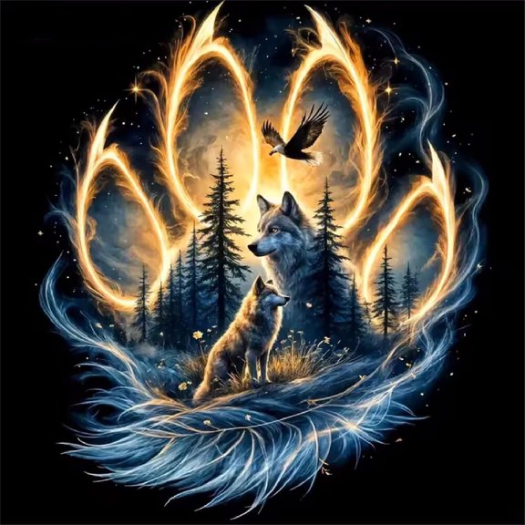 BESTSKY 5D Diamond Art Kits for Adults, Wolf Kits for Beginner, Landscapes DIY Round Full Drill Gem Art Crafts for Home Wall Decor Gift, 35x35cm