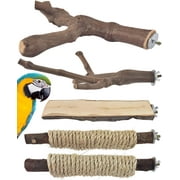 BESTSKY 5PCS Large Bird Perch Stand, Natural Wood Pole Standing Paw Grinding Fork Parrot Cage Branch with Rope for Medium Large Birds Cage Accessories