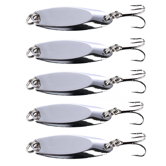 BESTSKY 5Pcs Spoon Fishing Lure, Metal Sequins Fishing Bait with Hooks, Polished Biomimetic Fishing Lures with Box Saltwater Silver