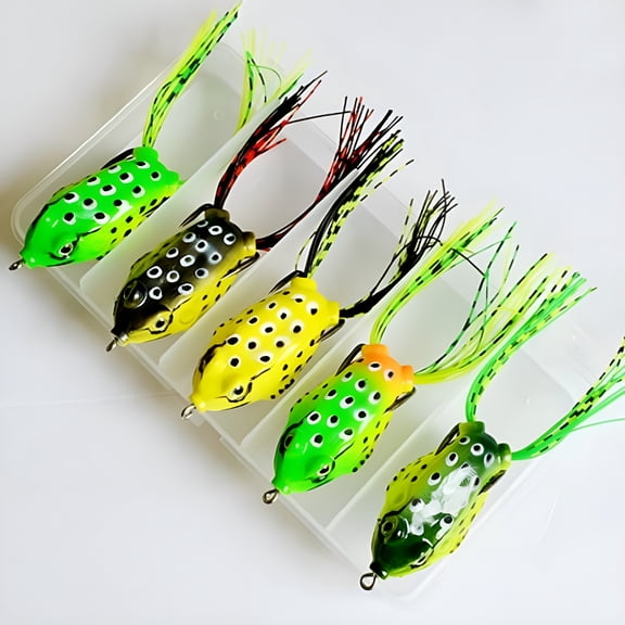 BESTSKY Fishing Lures Hollow Body Frog Lures 5-Pack - Topwater Fishing Baits for Bass, Pike, Snake
