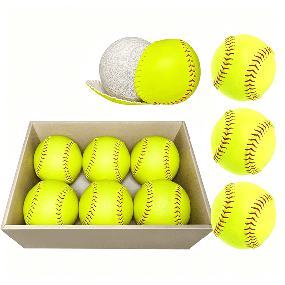BESTSKY 6/12 Pack Sports Practice Softballs - 12-Inch Official Size and Weight Slowpitch Softball, Unmarked & Leather Covered Training Ball for Games, Practice and Training, Yellow