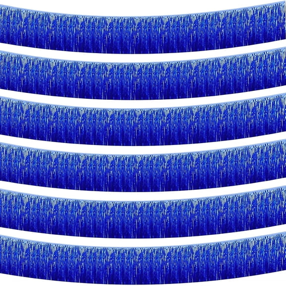 BESTSKY 6 Pack 10 Feet Metallic Foil Fringe Garland Tinsel Streamers, Wall Hanging Fringe Backdrop Banner for Parade Floats, Wedding, Birthday, Christmas, New Year Party Decorations (Blue)