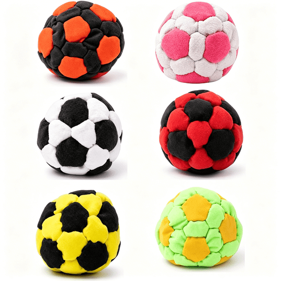 BESTSKY 6 Pack Balls for Adults - Soft Knit Soccer Footbag - Durable Multi-Color Dirtbag for Indoor Outdoor Coordination Training & Office Stress Relief Desk Accessory