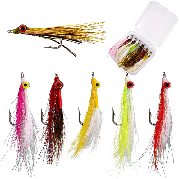 BESTSKY 6 Pack Clouser Minnow Fishing Flies Streamer Hand Tied Bass Fly Fishing Lure Artificial Baitfish Smallmouth Saltwater Freshwater Striper Flounder Lures