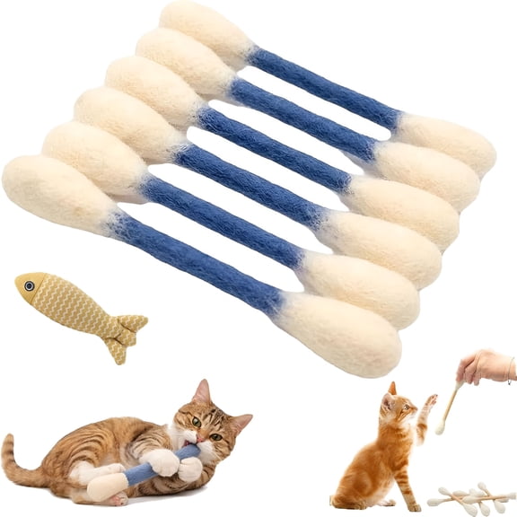 BESTSKY 6 Pack Giant Cat Qtip Toy with Catnip, Durable Cotton Swab Style Chew Sticks for Boredom Relief, Interactive Felt Kicker Toy for Cats, Teething Rope Accessories