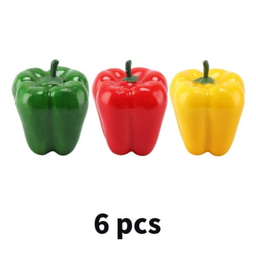 BESTSKY 6 Pcs Bell Pepper,Pu Foam Fake Fruit,Photographic Prop Artificial Fruit,2*Red,2*Yellow,2*Green