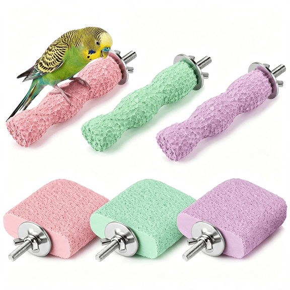 BESTSKY 6 Pcs Bird Beak Grinding Stone,Bird Perches,Nail Trimming Stick (Short)|For Small Medium Cockatiel Lovebird F" Ch"Illas Hamsters,Climbing Ledge,Grinding Claws and Beaks,Playful Design