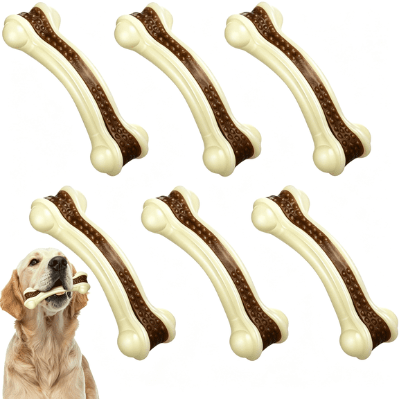 BESTSKY 6 Pcs Dog Toys for Aggressive Chewers Christmas Nylon Beef Flavor Bones Tough Puppy Teething Toys Puppy Chew Bones for Large Medium Small Breed Dogs Puppies(Large)