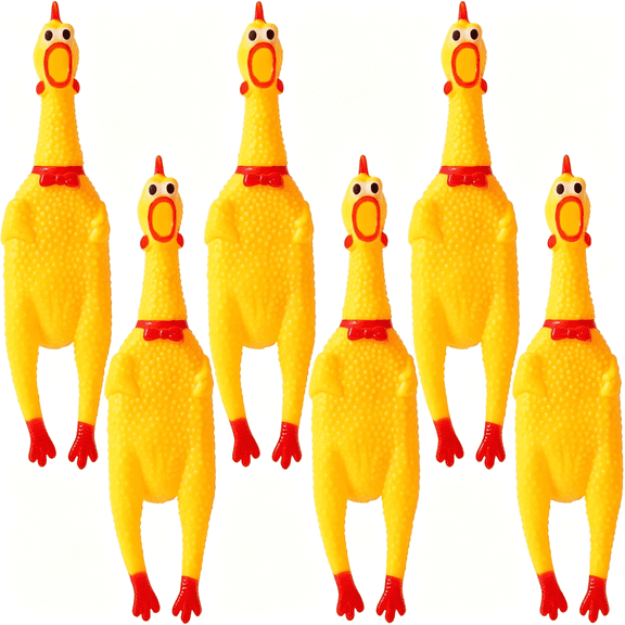 BESTSKY 6 Pcs Large Screaming Chicken Dog Toys,Yellow Rubber Chicken 12 Inch,Squeeze Squeaky and Screaming Chicken,Prank Novelty Toy for Adults Funny Chicken Toys