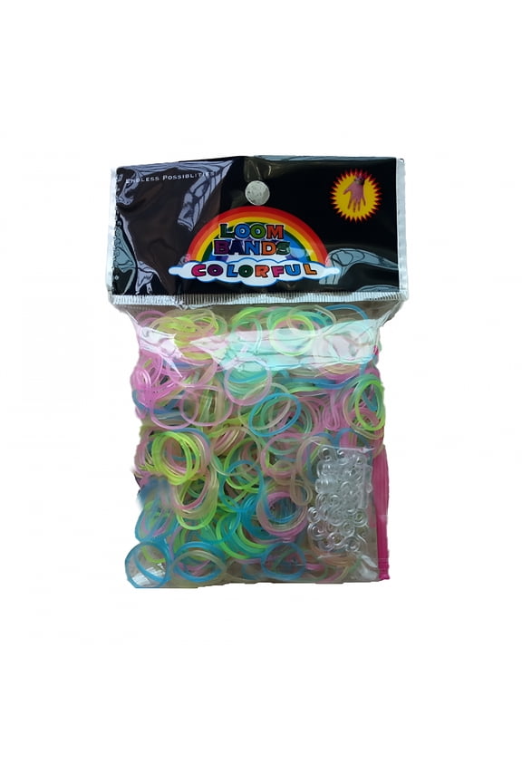 600 Piece Glow In The Dark Latex Rubber Band Bracelet Pack Rubber Band Mega Value Pack with Clips