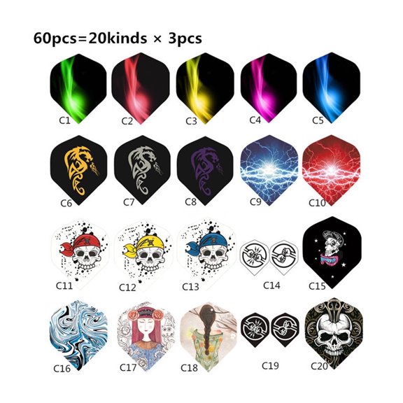 BESTSKY 60Pcs Aerodynamic Dart Flights, Standard Size Dimpled Stabilizers for Consistent Flight Path, Decorative Darts Accessories for Personalization, Pub Games and Practice, Style 1