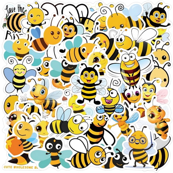 BESTSKY 60Pcs Bee Stickers for Teen Adults,Bees Theme Waterproof Vinyl Sticker Cute Label Decals Crafts,Laptop,Phone,Skateboard,Bicycle,Water(Bee Stickers for Crafts,Colourful-C4)